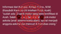 Polisi Pastikan Informasi Teridentifikasinya 23 Geng Motor di Aceh Hoaks