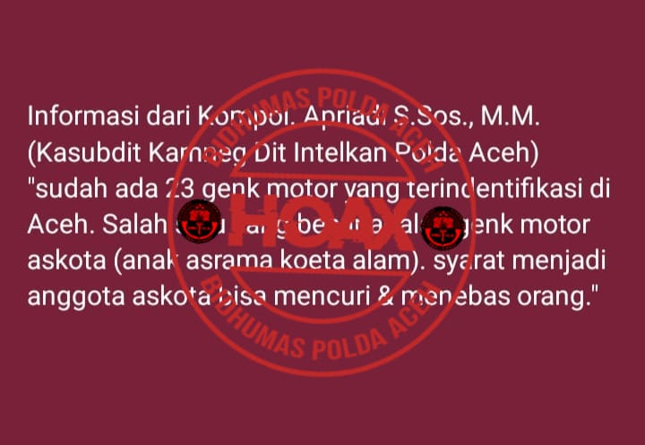 Polisi Pastikan Informasi Teridentifikasinya 23 Geng Motor di Aceh Hoaks
