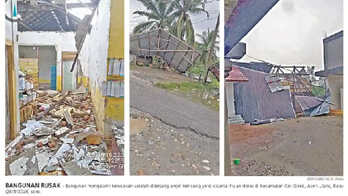 Angin Kencang Terjang Cot Girek Aceh Utara: 12 Rumah dan Fasilitas Umum Rusak, Tiang PLN Tumbang
