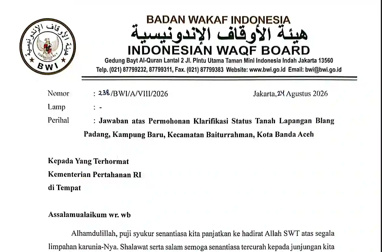 Penantian Panjang Berakhir! BWI Tegaskan Blang Padang Tanah Wakaf Sultan Iskandar Muda untuk Masjid Raya Baiturrahman
